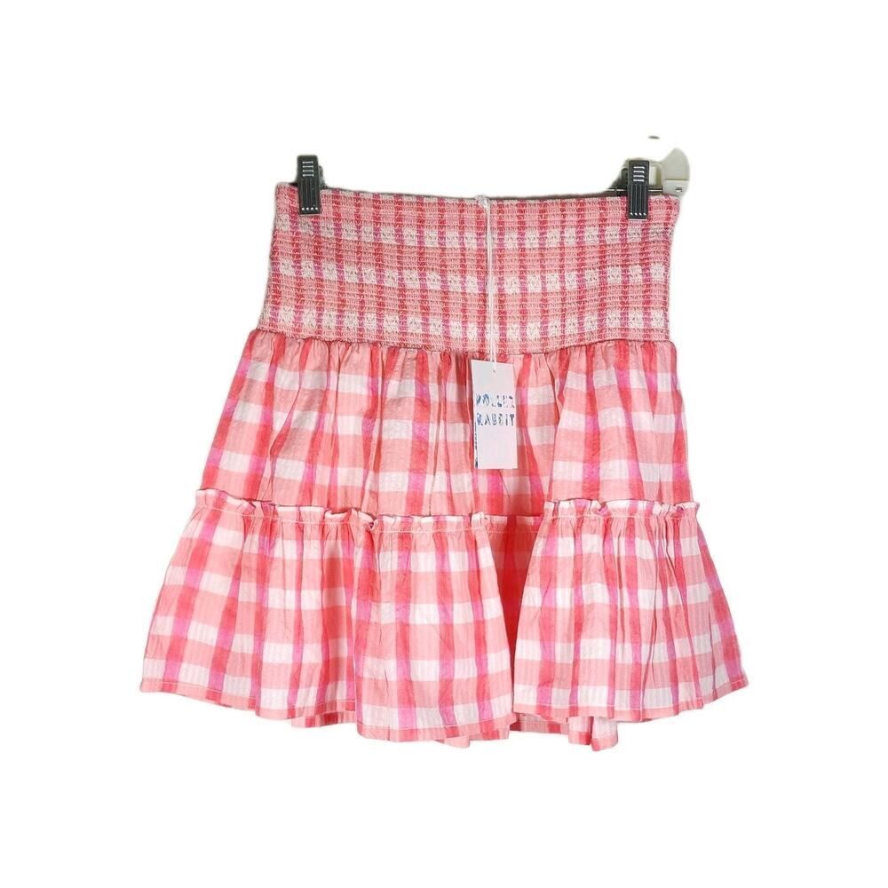 Roller Rabbit women's XS Pink gingham Smoked Waistband lined PullOn Mini Skirt